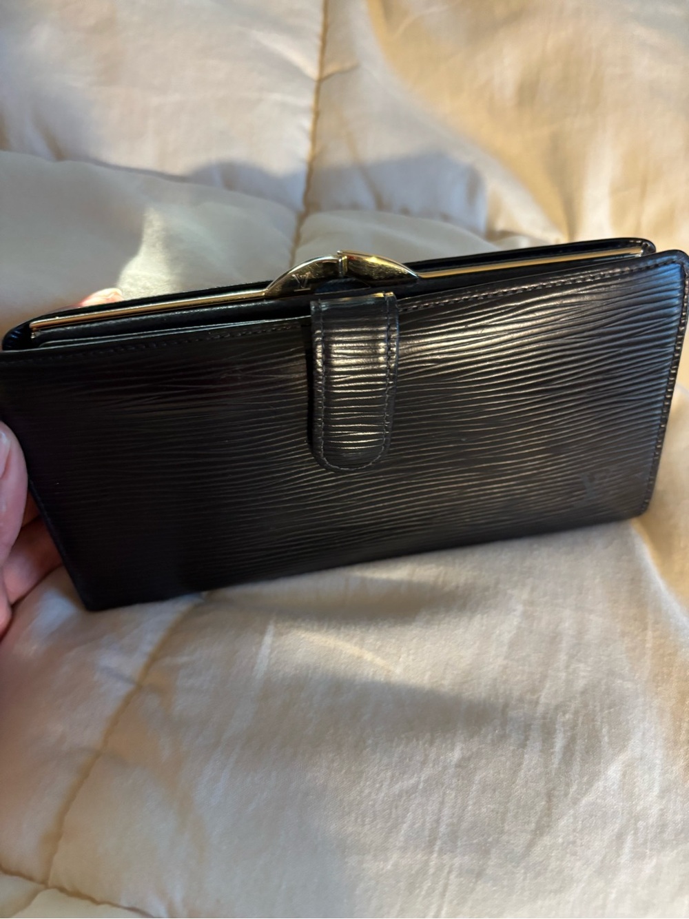 Louis Vuitton Black Epi Leather Wallet with Gold Hardware